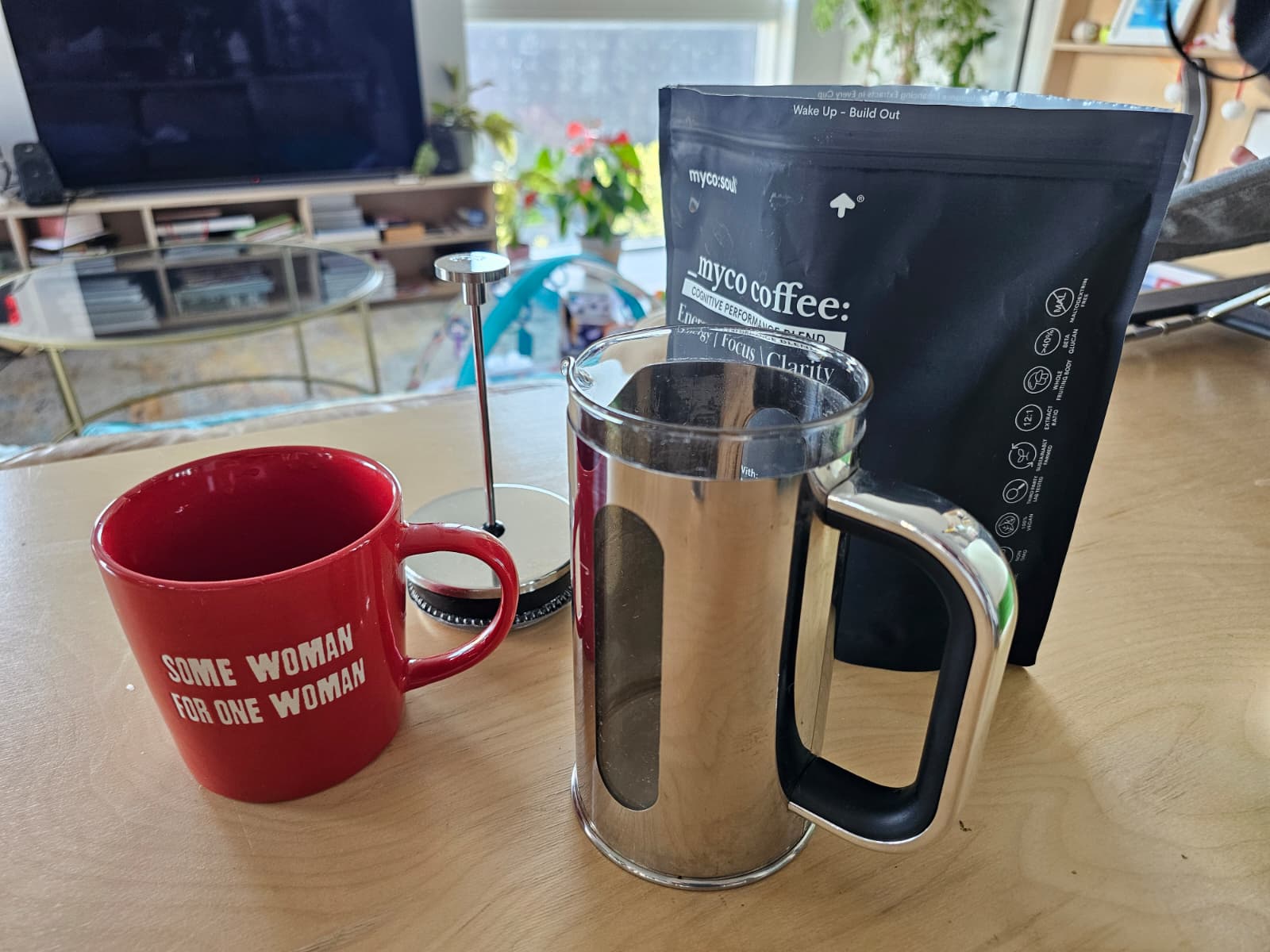 A cafetière of freshly brewed coffee