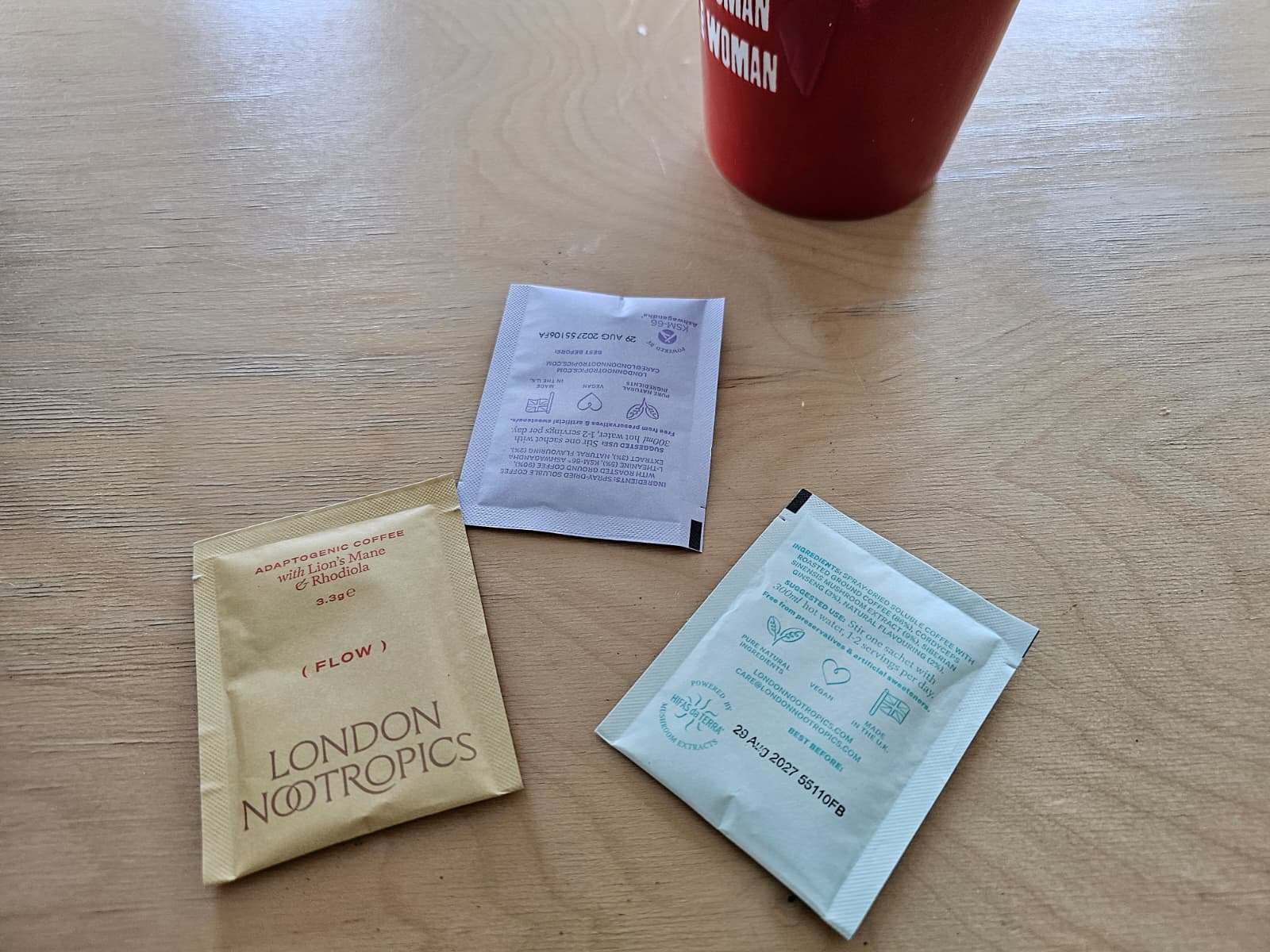 Instant mushroom coffee powders from several brands